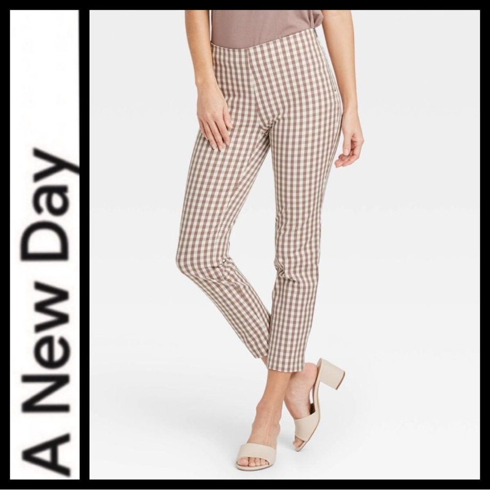 NWOT A New Day Gingham Check Slim Pants - Brown
